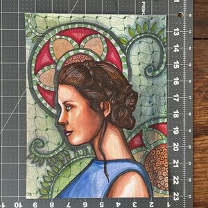 Elegant Portrait Art original with Intricate Patterns sale hand made